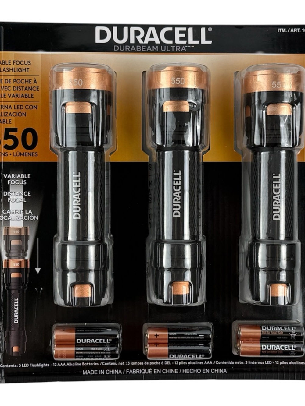 3-Pack DURACELL DURABEAM ULTRA Tactical LED Flashlights & Batteries, 550 Lumens